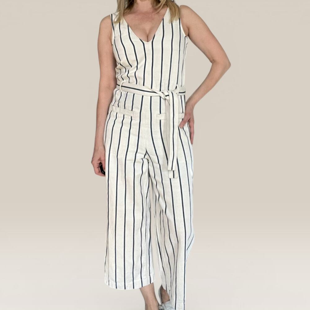 Madewell White Navy Pinstripe Culotte Jumpsuit Small